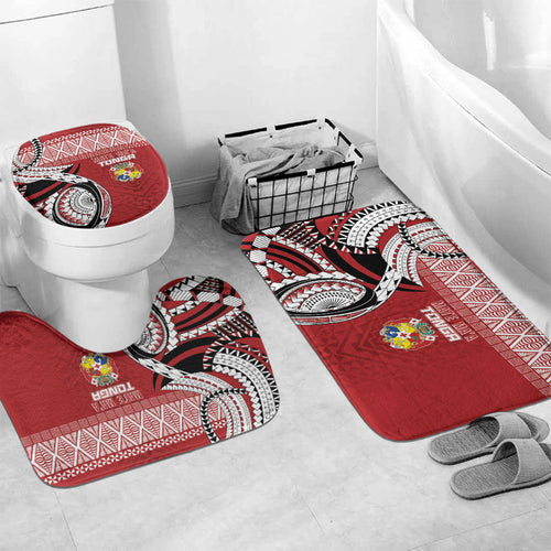 Mate Ma'a Tonga Rugby Kupesi Motifs Bathroom Set Red Waves