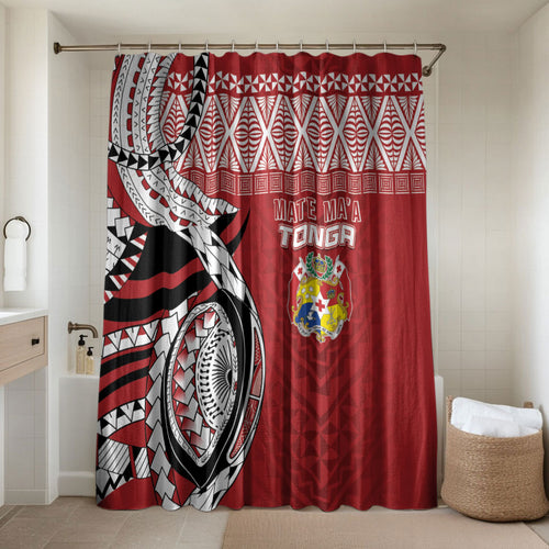 Mate Ma'a Tonga Rugby Kupesi Motifs Bathroom Set Red Waves