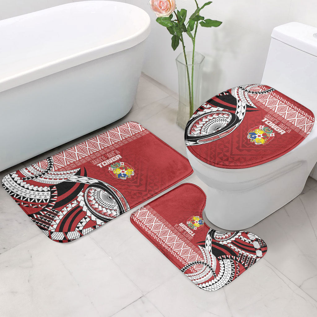 Mate Ma'a Tonga Rugby Kupesi Motifs Bathroom Set Red Waves