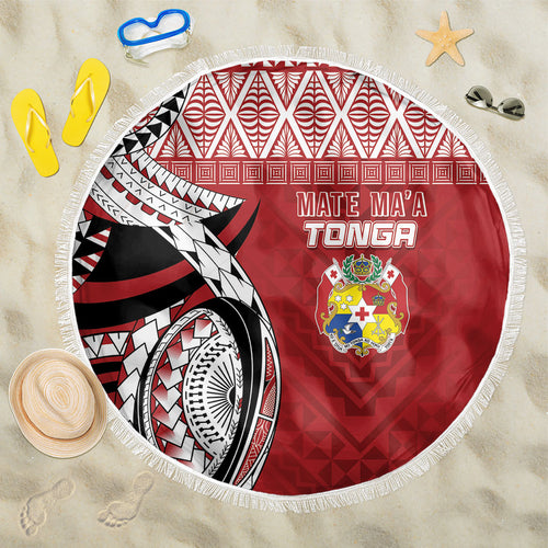 Mate Ma'a Tonga Rugby Kupesi Motifs Beach Blanket Red Waves
