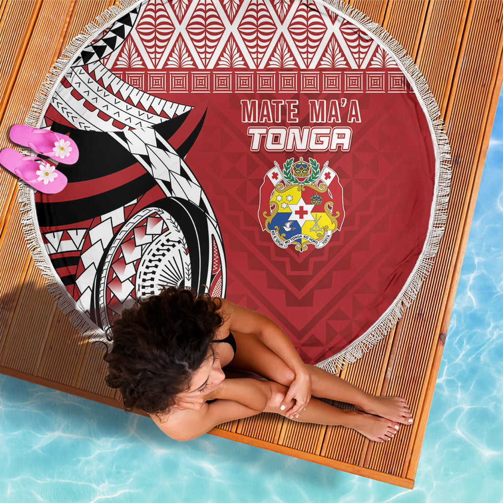Mate Ma'a Tonga Rugby Kupesi Motifs Beach Blanket Red Waves