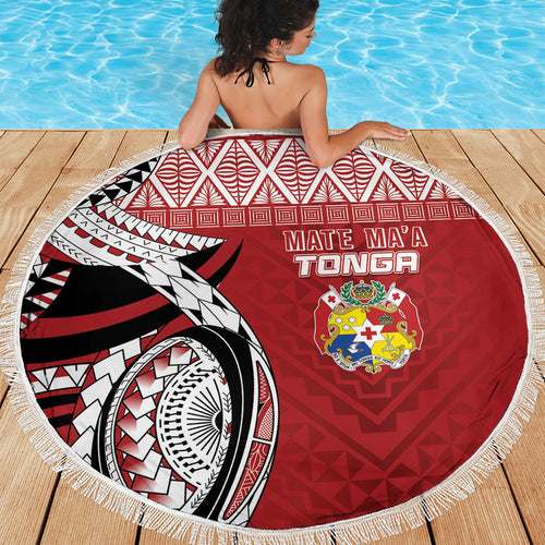 Mate Ma'a Tonga Rugby Kupesi Motifs Beach Blanket Red Waves