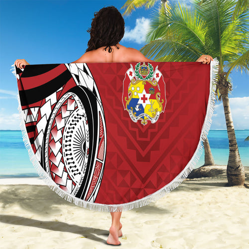 Mate Ma'a Tonga Rugby Kupesi Motifs Beach Blanket Red Waves