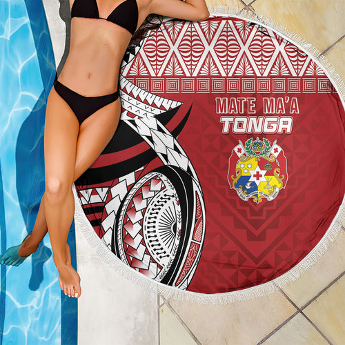 Mate Ma'a Tonga Rugby Kupesi Motifs Beach Blanket Red Waves