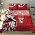 Mate Ma'a Tonga Rugby Kupesi Motifs Bedding Set Red Waves