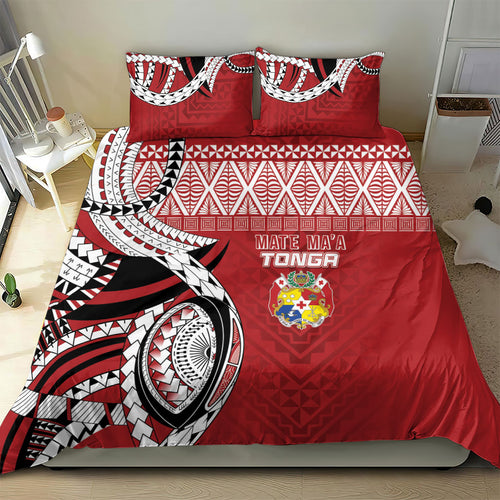 Mate Ma'a Tonga Rugby Kupesi Motifs Bedding Set Red Waves