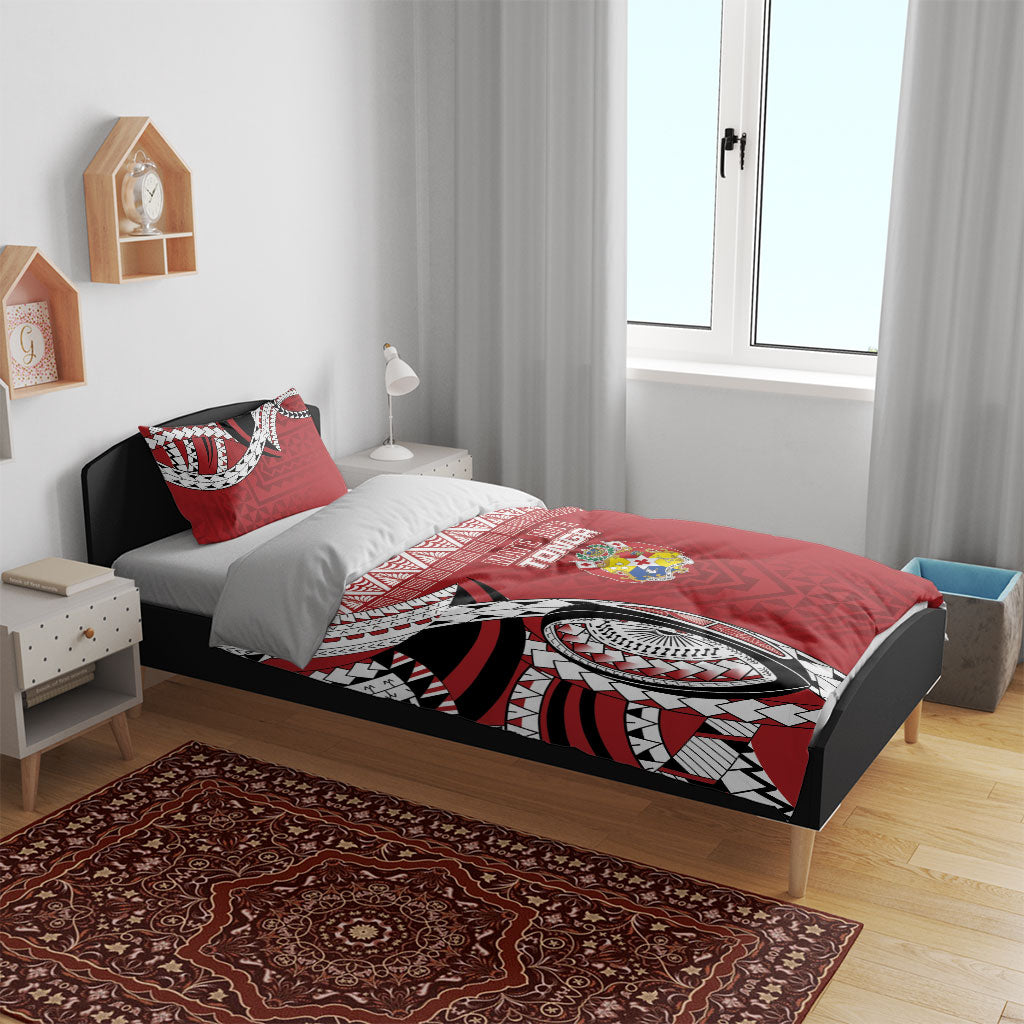 Mate Ma'a Tonga Rugby Kupesi Motifs Bedding Set Red Waves