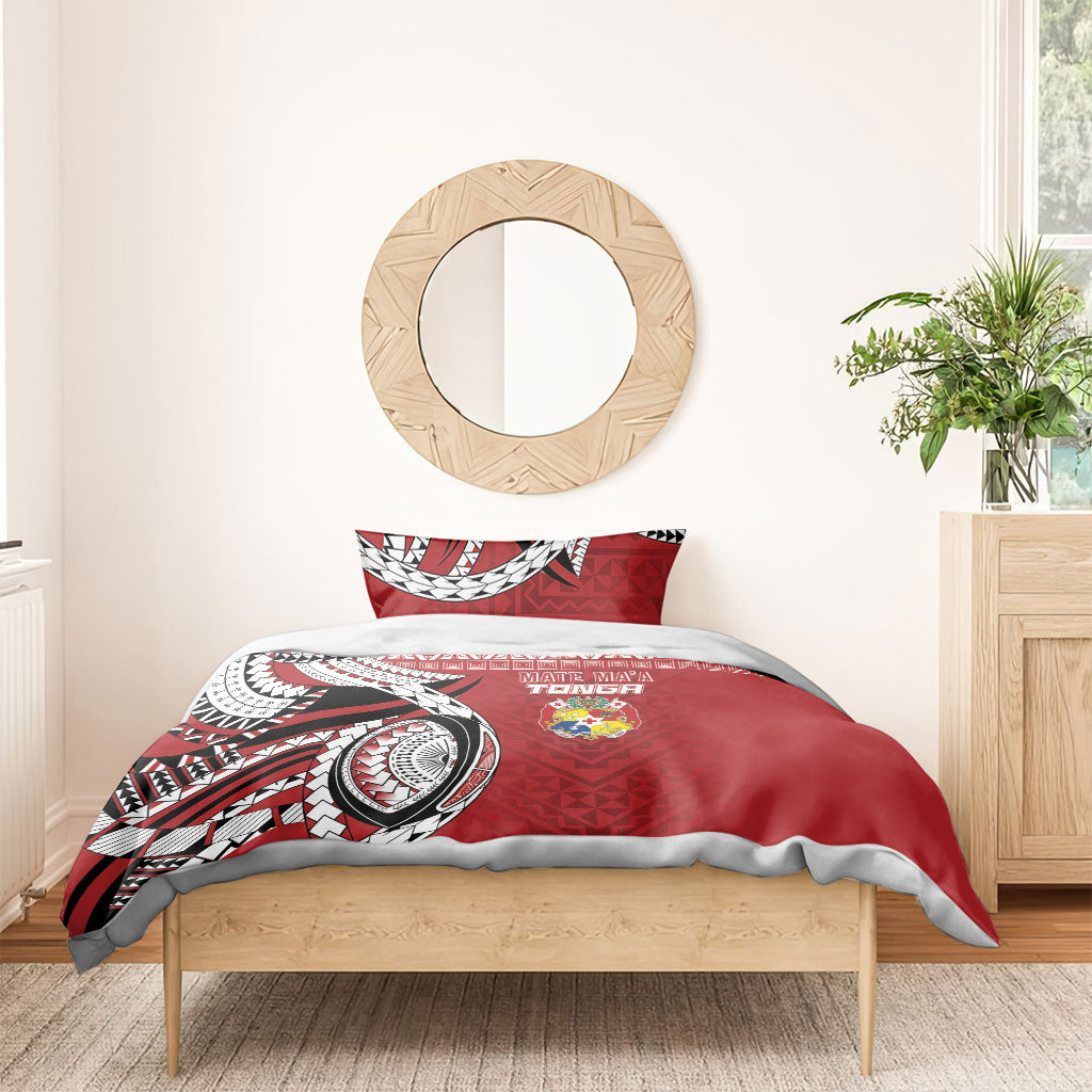 Mate Ma'a Tonga Rugby Kupesi Motifs Bedding Set Red Waves