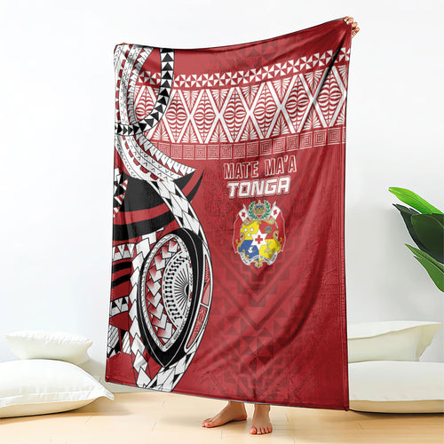 Mate Ma'a Tonga Rugby Kupesi Motifs Blanket Red Waves