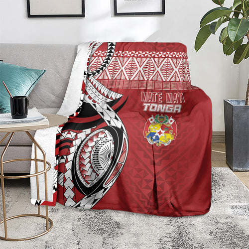 Mate Ma'a Tonga Rugby Kupesi Motifs Blanket Red Waves