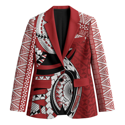 Mate Ma'a Tonga Rugby Custom Kupesi Motifs Blazer Red Waves