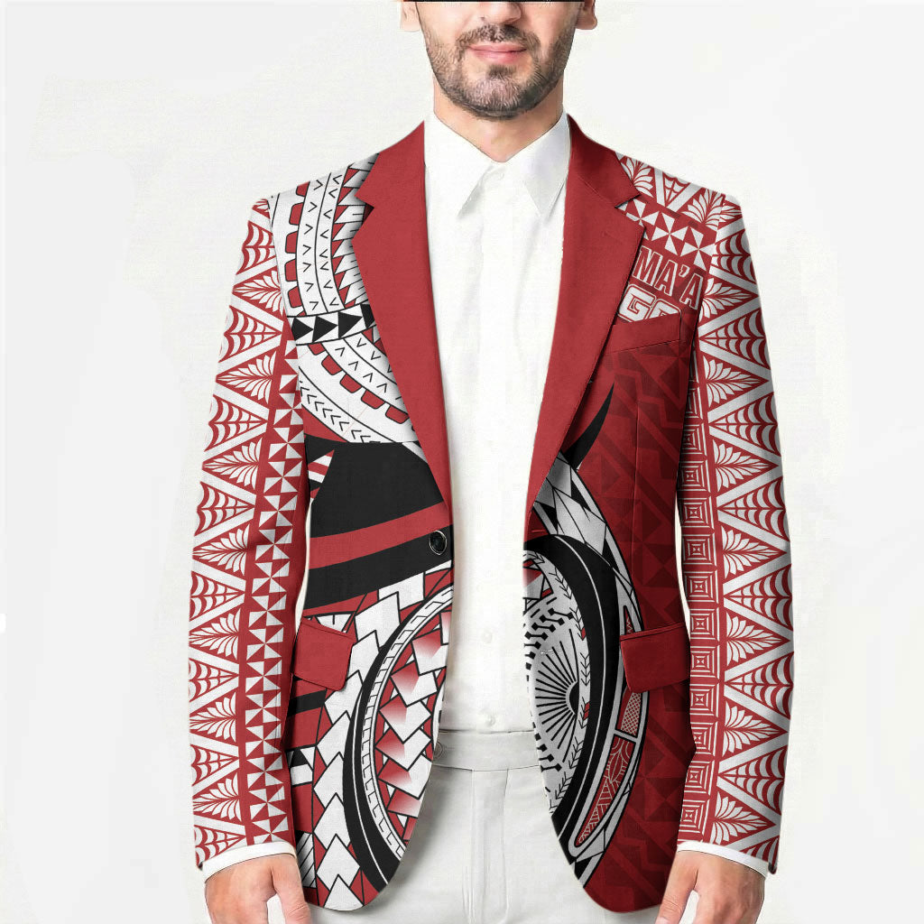 Mate Ma'a Tonga Rugby Custom Kupesi Motifs Blazer Red Waves