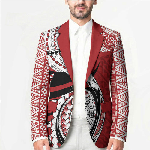 Mate Ma'a Tonga Rugby Custom Kupesi Motifs Blazer Red Waves