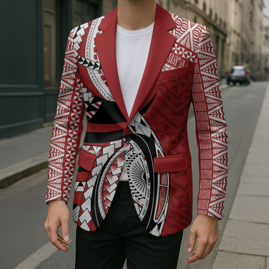 Mate Ma'a Tonga Rugby Custom Kupesi Motifs Blazer Red Waves