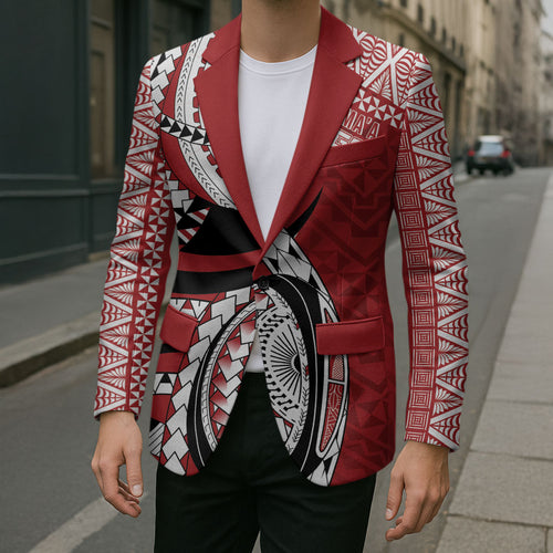 Mate Ma'a Tonga Rugby Custom Kupesi Motifs Blazer Red Waves
