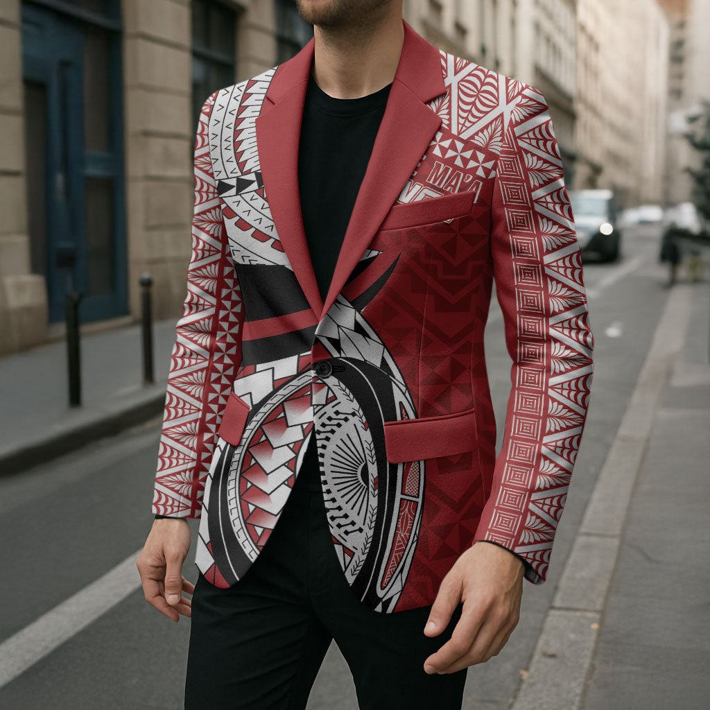 Mate Ma'a Tonga Rugby Custom Kupesi Motifs Blazer Red Waves