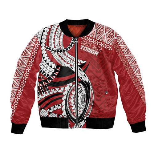 Mate Ma'a Tonga Rugby Custom Kupesi Motifs Bomber Jacket Red Waves