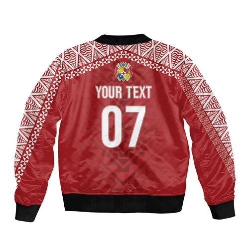 Mate Ma'a Tonga Rugby Custom Kupesi Motifs Bomber Jacket Red Waves