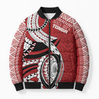 Mate Ma'a Tonga Rugby Custom Kupesi Motifs Bomber Puffer Jacket Red Waves