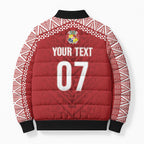 Mate Ma'a Tonga Rugby Custom Kupesi Motifs Bomber Puffer Jacket Red Waves