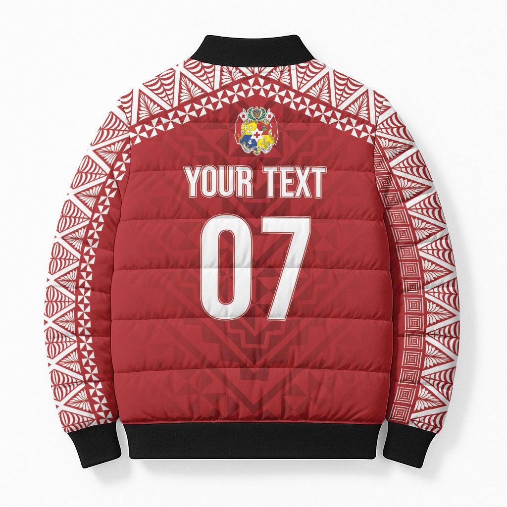 Mate Ma'a Tonga Rugby Custom Kupesi Motifs Bomber Puffer Jacket Red Waves