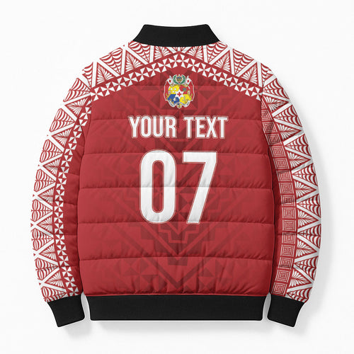 Mate Ma'a Tonga Rugby Custom Kupesi Motifs Bomber Puffer Jacket Red Waves