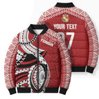 Mate Ma'a Tonga Rugby Custom Kupesi Motifs Bomber Puffer Jacket Red Waves
