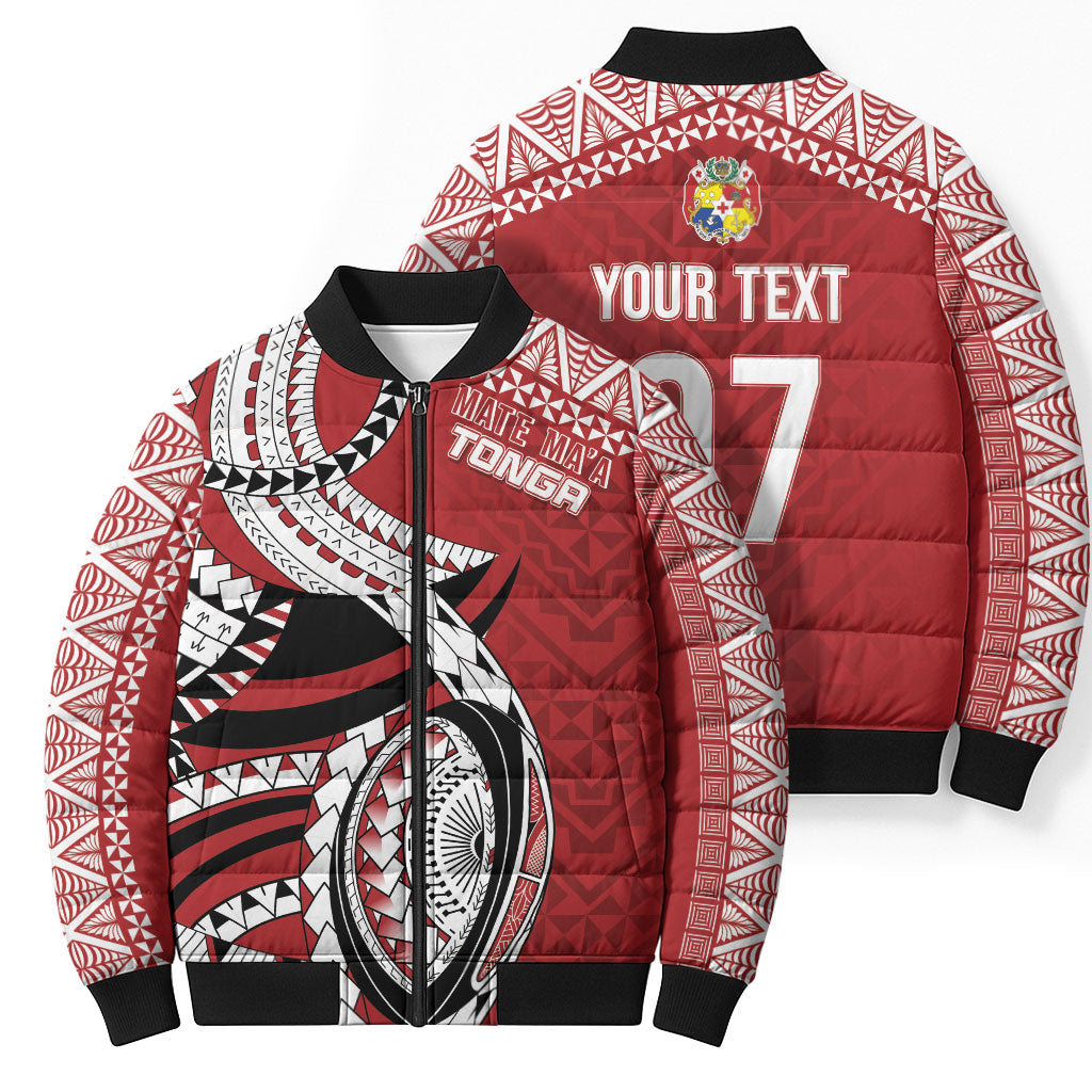 Mate Ma'a Tonga Rugby Custom Kupesi Motifs Bomber Puffer Jacket Red Waves