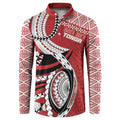 Mate Ma'a Tonga Rugby Custom Kupesi Motifs Button Sweatshirt Red Waves