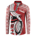 Mate Ma'a Tonga Rugby Custom Kupesi Motifs Button Sweatshirt Red Waves