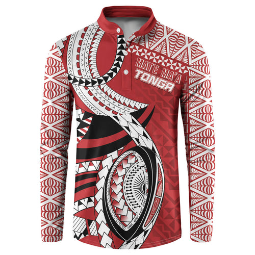 Mate Ma'a Tonga Rugby Custom Kupesi Motifs Button Sweatshirt Red Waves