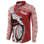 Mate Ma'a Tonga Rugby Custom Kupesi Motifs Button Sweatshirt Red Waves