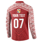 Mate Ma'a Tonga Rugby Custom Kupesi Motifs Button Sweatshirt Red Waves