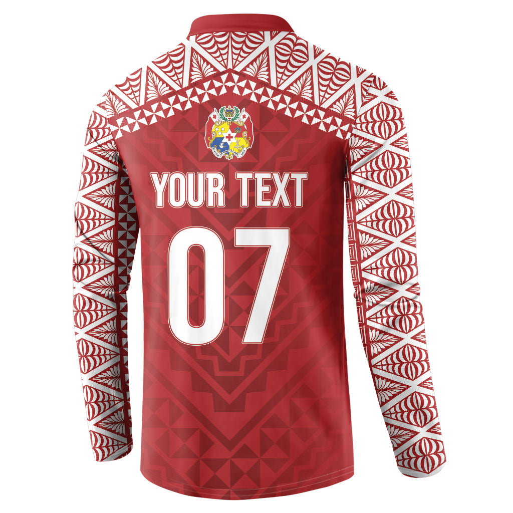 Mate Ma'a Tonga Rugby Custom Kupesi Motifs Button Sweatshirt Red Waves