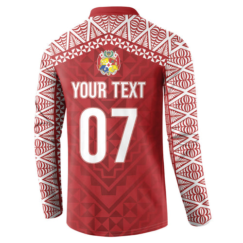 Mate Ma'a Tonga Rugby Custom Kupesi Motifs Button Sweatshirt Red Waves