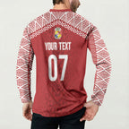Mate Ma'a Tonga Rugby Custom Kupesi Motifs Button Sweatshirt Red Waves