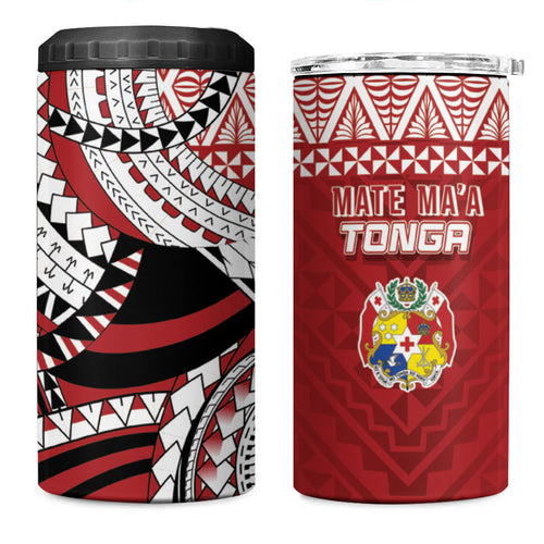 Mate Ma'a Tonga Rugby Kupesi Motifs 4 in 1 Can Cooler Tumbler Red Waves
