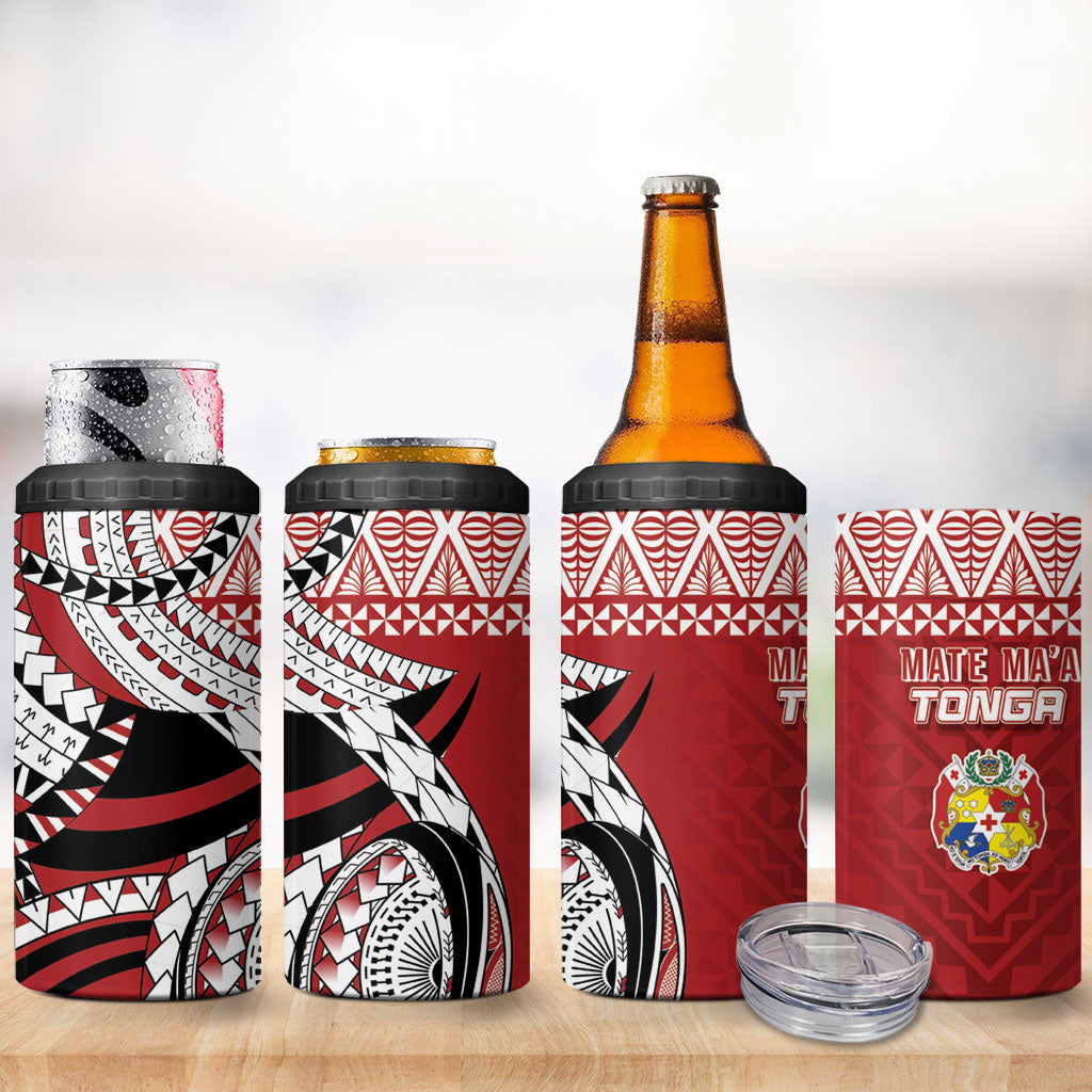 Mate Ma'a Tonga Rugby Kupesi Motifs 4 in 1 Can Cooler Tumbler Red Waves