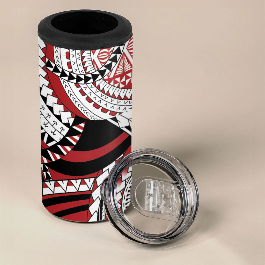 Mate Ma'a Tonga Rugby Kupesi Motifs 4 in 1 Can Cooler Tumbler Red Waves