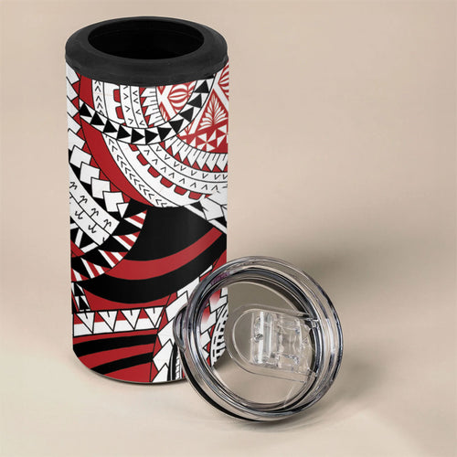 Mate Ma'a Tonga Rugby Kupesi Motifs 4 in 1 Can Cooler Tumbler Red Waves