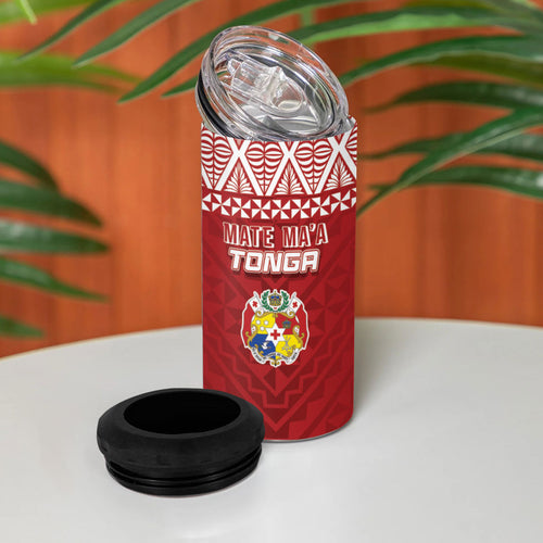 Mate Ma'a Tonga Rugby Kupesi Motifs 4 in 1 Can Cooler Tumbler Red Waves