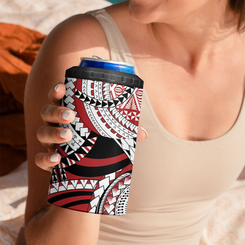 Mate Ma'a Tonga Rugby Kupesi Motifs 4 in 1 Can Cooler Tumbler Red Waves