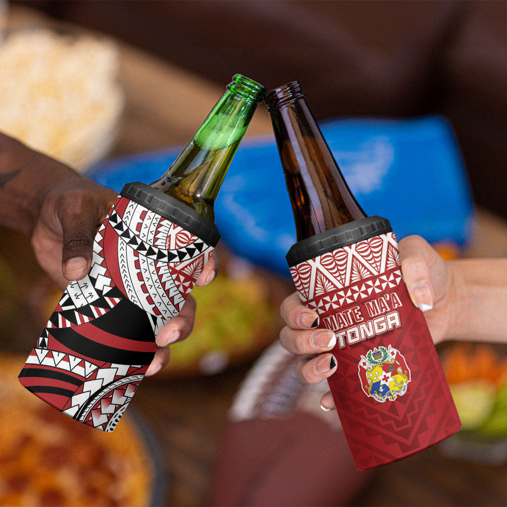 Mate Ma'a Tonga Rugby Kupesi Motifs 4 in 1 Can Cooler Tumbler Red Waves