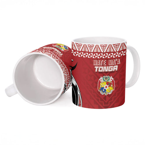 Mate Ma'a Tonga Rugby Kupesi Motifs Ceramic Mug Red Waves