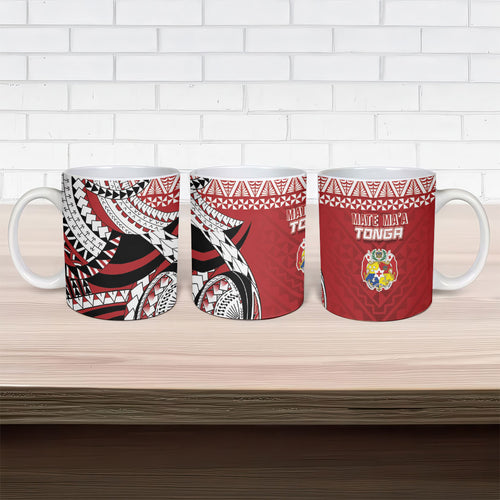 Mate Ma'a Tonga Rugby Kupesi Motifs Ceramic Mug Red Waves