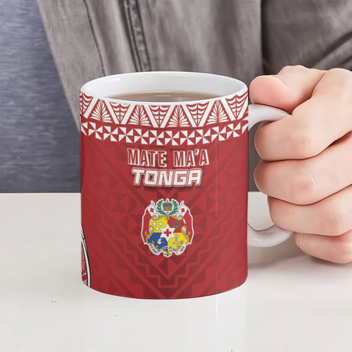 Mate Ma'a Tonga Rugby Kupesi Motifs Ceramic Mug Red Waves