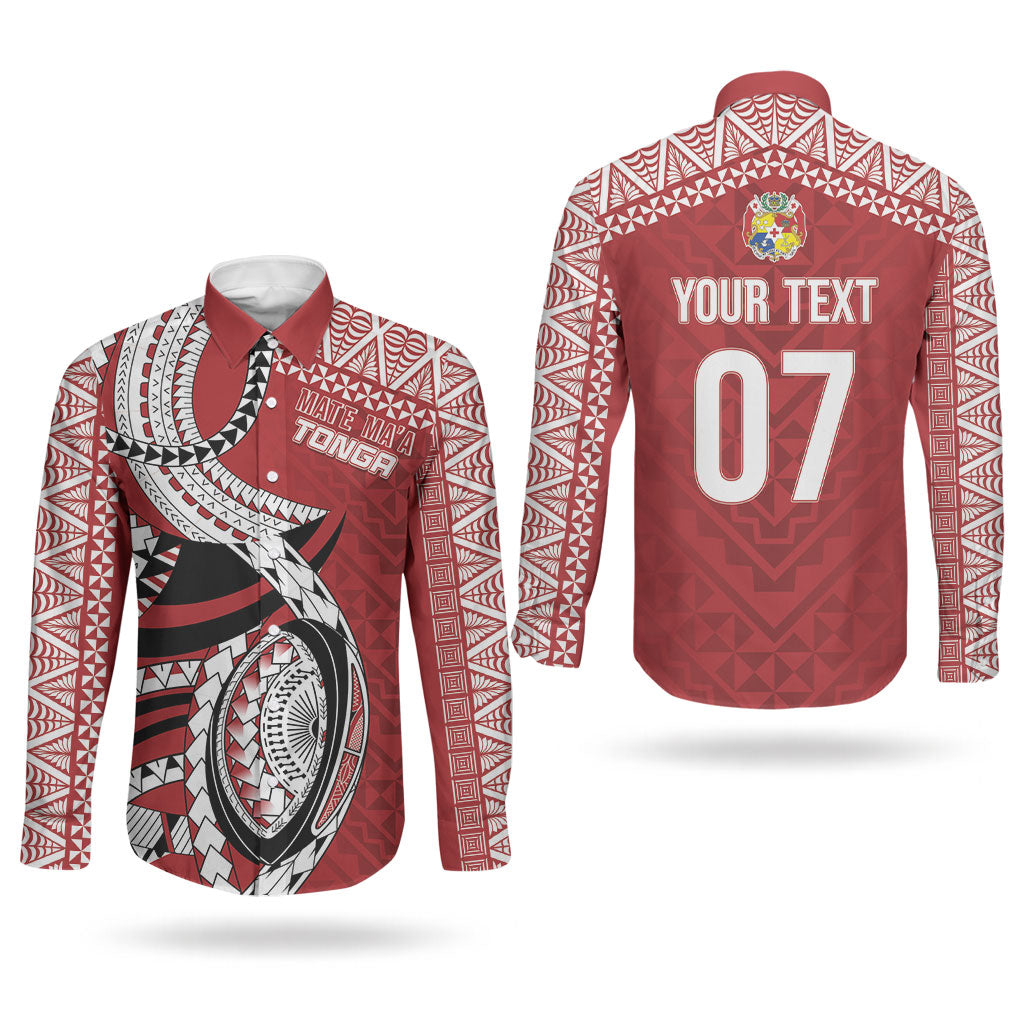 Mate Ma'a Tonga Rugby Custom Kupesi Motifs Couples Matching Summer Maxi Dress and Long Sleeve Button Shirt Red Waves