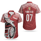 Mate Ma'a Tonga Rugby Custom Kupesi Motifs Couples Matching Tank Maxi Dress and Hawaiian Shirt Red Waves