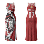 Mate Ma'a Tonga Rugby Custom Kupesi Motifs Couples Matching Tank Maxi Dress and Hawaiian Shirt Red Waves