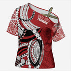 Mate Ma'a Tonga Rugby Custom Kupesi Motifs Cross Shoulder Shirt Red Waves